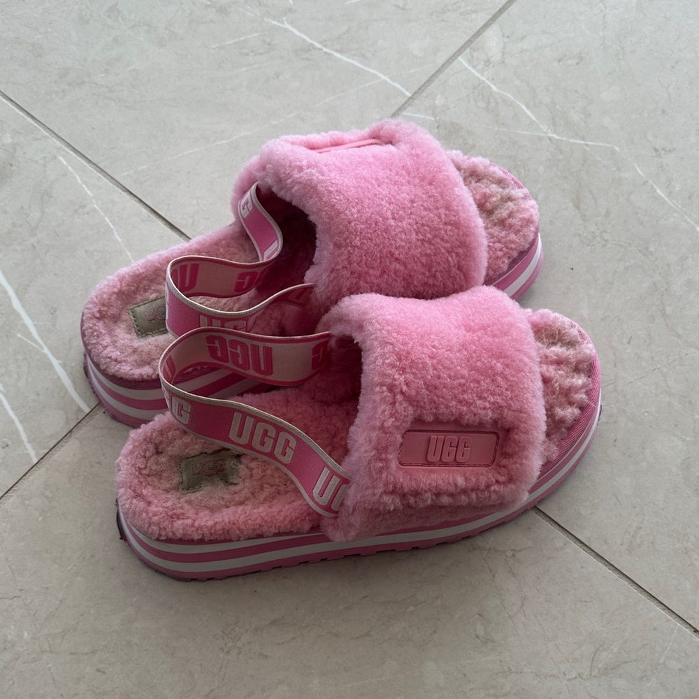 UGG Pink Fluffy PLatform Slippers
